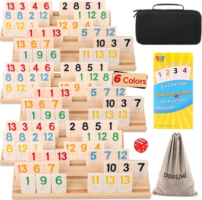 Premium Rummy Cube Game Set 6 Colors with 6 Wooden Holders and 162 Rummy Tiles,  - Image 1 of 4