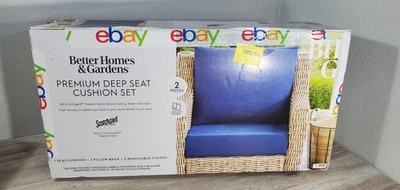 BETTER HOMES & GARDENS BLUE DEEP SEAT CUSHION SET  24"x 24" OPEN BOX FAST SHIP - Image 1 of 4