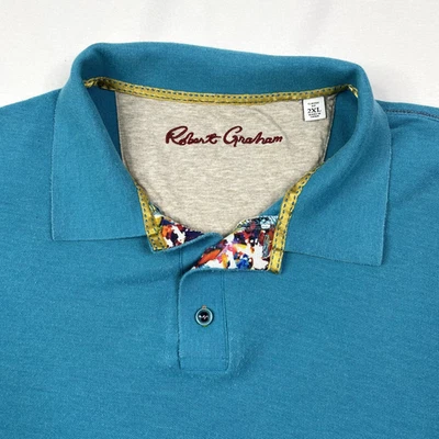 Robert Graham Polo Mens 2XL Blue SS Button-up Casual Embroidered Shirt - Image 1 of 4