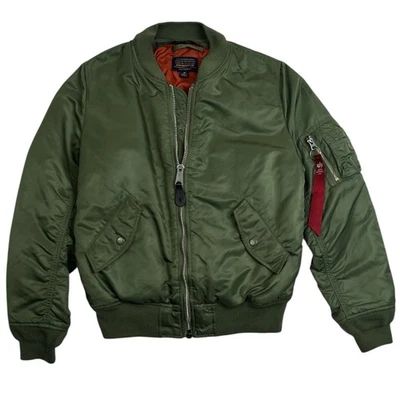 Mens Alpha Industries Nylon Bomber Jacket in Green Size Medium (no Hood) Flight - Image 1 of 4