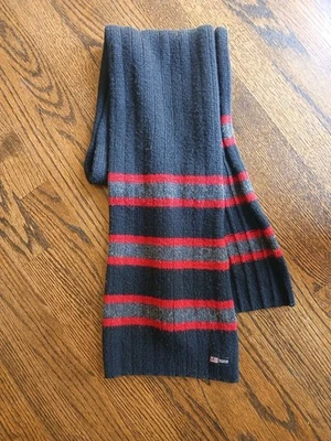 Polo Ralph Lauren Bufanda Para Hombre Negro Acanalado Lana Clásica Rayas Negro, Rojo, Gris Foto 1 de 3