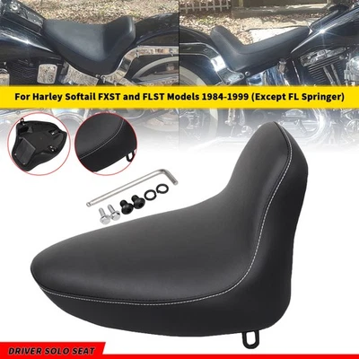 Black + White Stitching Driver Solo Seat For Harley Softail FXST FLST 1984-1999 Foto 1 de 4