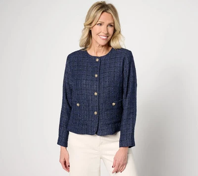 Joan Rivers красный ковер букл блейзер с карманами темно-синий маленький новый-A640673 - Изображение 1 из 2