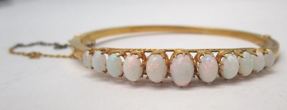 Antiguo brazalete victoriano de filigrana de ópalo inglés de 9 quilates 11 ópalos auténticos excelente CDT Foto 1 de 4