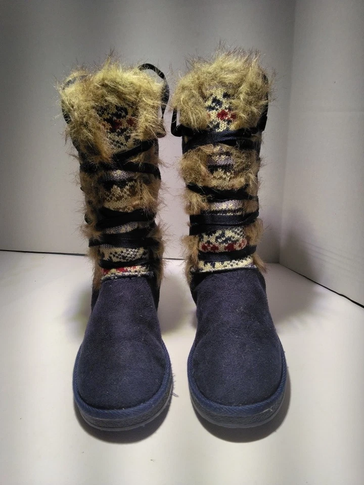 JustFab Blue Lace up Winter Boots Synthetic Wool  - Image 1 of 4