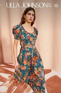 Ulla Johnson Golda Dress Size AU 8/US 4 Green Floral Cutout Cotton Poplin Midi - Picture 1 of 12