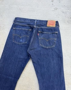 Levis Jeans Mens 34x32 Blue 501 Button Fly Straight Fit Denim Pants Western Work - Picture 1 of 13