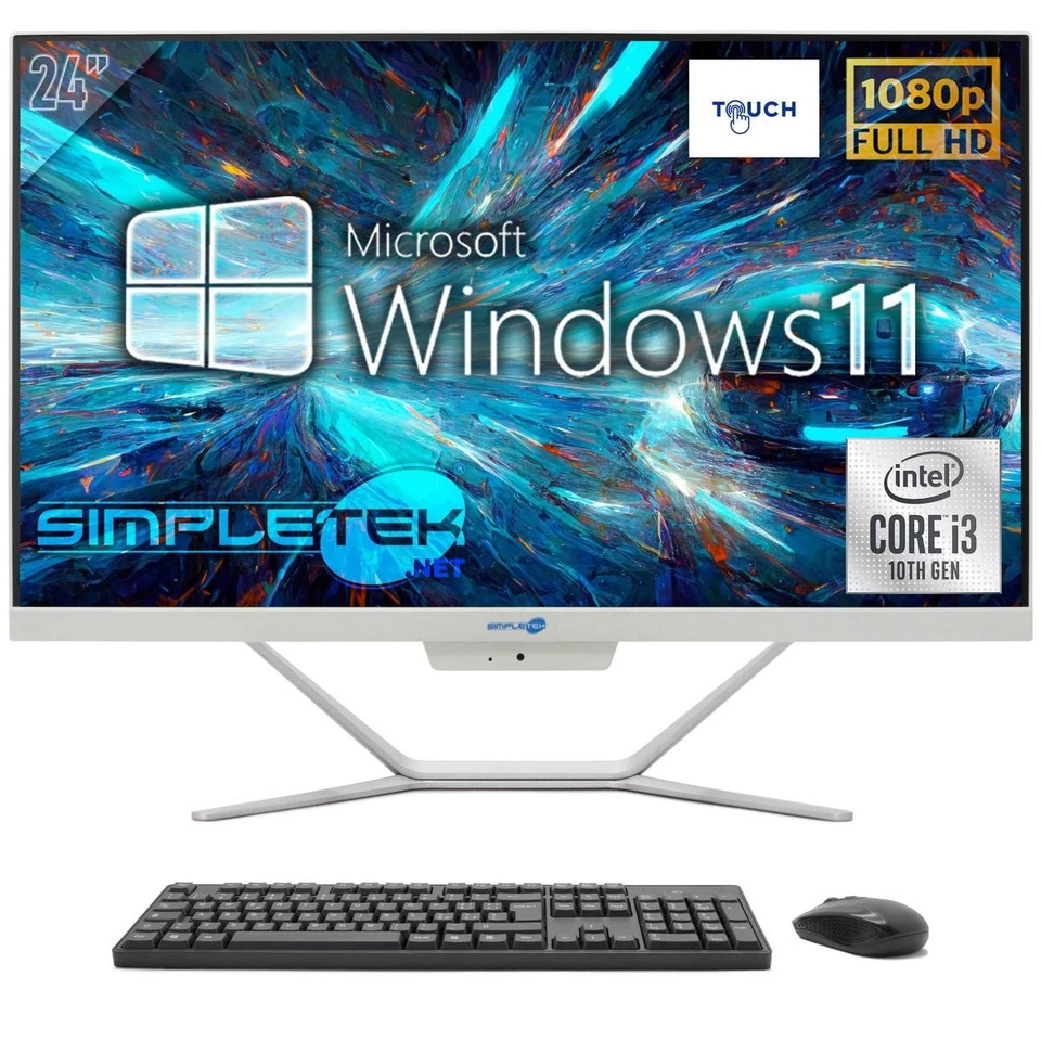 AIO All In One Touch Screen I3 10th Gen 24" Windows 11 Pro 4GB 240GB Full HD PC - Image 1 of 4