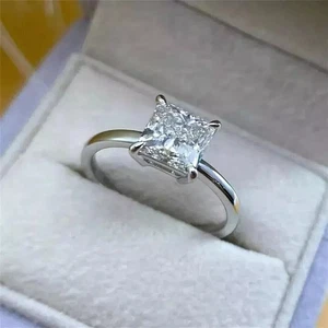 18k White Gold IGI Certified Lab Grown Diamond Wedding Ring 2.00 Ct Princess Cut - Picture 1 of 9