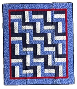 Project Linus Patchwork Quilt Floral Handmade 38-1/4” x 44-1/4 Red, White, Blue - Picture 1 of 4