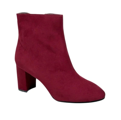 Botín de tela para mujer Array borgoña tacón grueso cremallera lateral talla 10W Foto 1 de 4