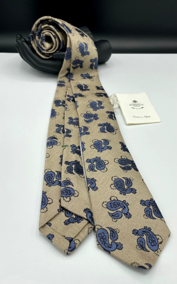 Corbata 100 % seda LUIGI BORRELLI Napoli para hombre ~ beige ~ cachemir ~ ¡Hecha en Italia! Foto 1 de 4