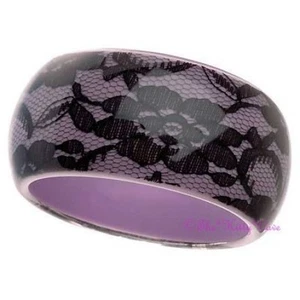 Chic Chunky Black Floral Flower Lace Purple Resin Statement Catwalk 2025 Bangle - Picture 1 of 1