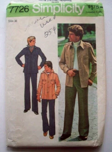 Traje de ocio hombre años 70 chaqueta pantalones patrón 7726 talla 36 sin cortar - Imagen 1 de 2