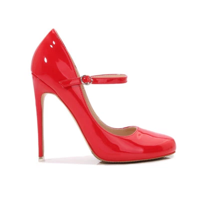 Zapatos de tacón de aguja con correa en T punta redonda para mujer talla 35-46 Foto 1 de 4