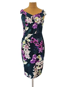 42 Shiftkleid Blumen TU elegant figurbetont dunkelgrün Carmen-Aussschnitt sexy - Bild 1 von 8