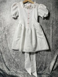 Allison Ann Dress Girls 7 White Lace Trim Collar Puff Sleeves - Picture 1 of 10