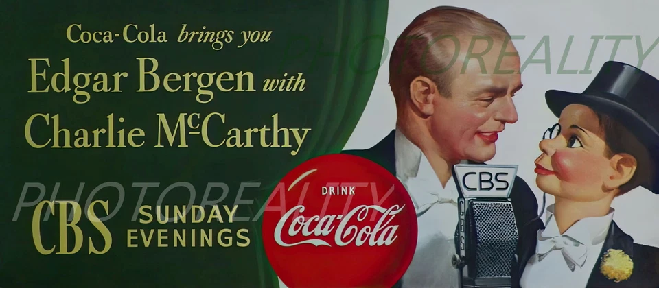 1949 Coca-Cola Edgar Bergen Charlie McCarthy CBS Radio Banner 8x19 Giclee Print - Image 1 of 1