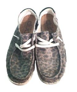 Women’s Hey Dude Wendy Jungle Brown Loafers Shoes Slip On 7 Iron Canvas Blk Pink - Picture 1 of 5
