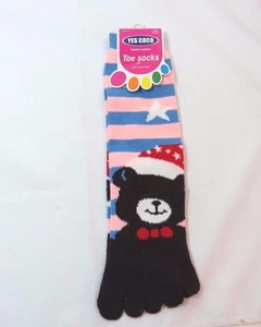 Toe Flip Flop Teddy Bear Star Socks soft Pink Blue Stripes Womens 9-11 Warm R - Picture 1 of 3