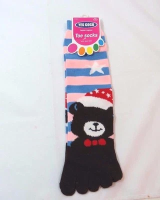 Toe Flip Flop Teddy Bear Star Socks soft Pink Blue Stripes Womens 9-11 Warm R - Image 1 of 3