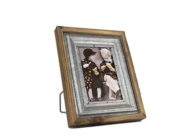 4x6" Picture Photo Frame, Wood & Metal Desk Table Top Display Wall Hanging Decor - Image 1 of 3