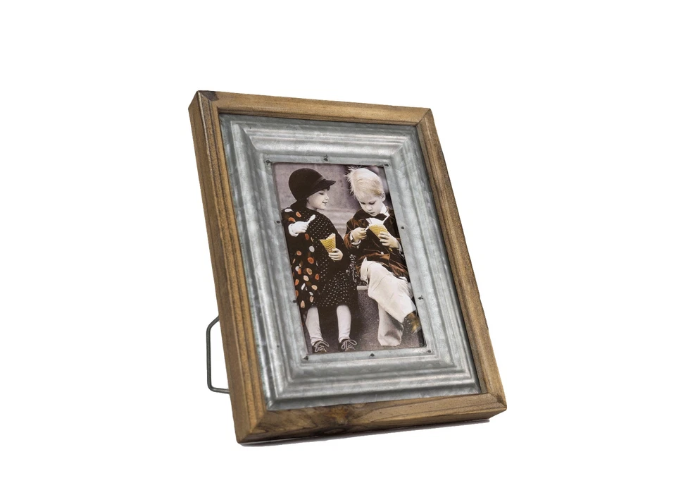 4x6" Picture Photo Frame, Wood & Metal Desk Table Top Display Wall Hanging Decor - Image 1 of 3