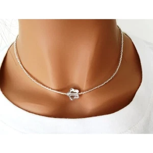 Silver Star Beaded Necklace, Sparkling Minimalist Choker, Girl Gift - Picture 1 of 8