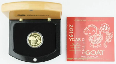 Tuvalu 2015 1/5 Oz 9999 Gold $30 Lunar Year of Goat Proof Coin GEM + BOX & COA - Image 1 of 4