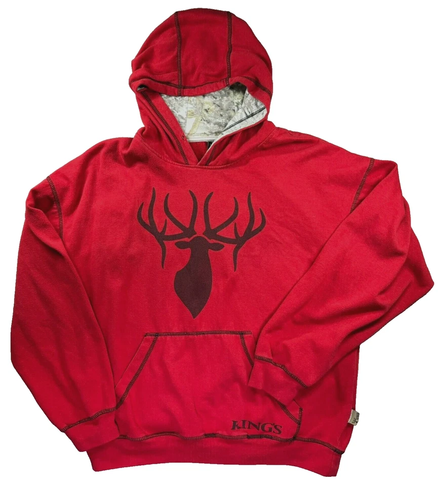 King's Camo Hoodie Mens Large Pullover Elk Red Hunting Deer Buck Rare VTG Pocket - Image 1 of 4