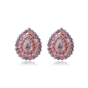 STATEMENT 18K GOLD PLATED SMOKEY GREY CUBIC ZIRCONIA TEARDROP STUD EARRINGS - Picture 1 of 1