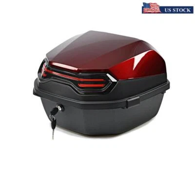 Black+Red Motorcycle Tail Box Rear Luggage Storage Box w/ Night Reflective Light - Image 1 of 4