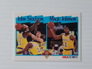 1991-92 NBA Hoops John Stockton - Magic Johnson League Leaders Card #312 - Picture 1 of 2
