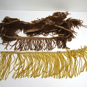 VIntage/Antique Beaded Fringe trim Bronze/Brown 11 feet. Yellow .5 yds - Picture 1 of 7