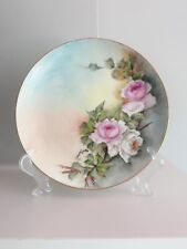 UC LIMOGES Hand Painted Signed E.L. Dowell - Pink Roses w/ Gold Trim 9” Plate