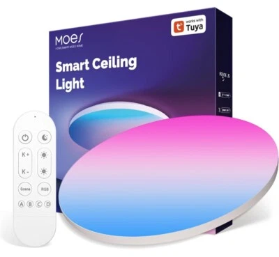 48W 圆形 LED 天花板灯 RGB 更改遥控器 WiFi 应用程序控制 Alexa 可调光 — 第 1/4 张图片