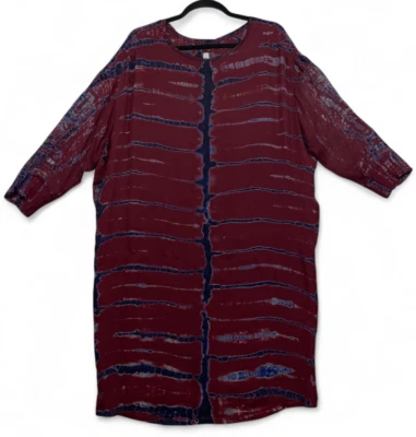 Raquel Allegra шелк галстук краситель платье женщин 2 L бордовый красный синий длинным рукавом богемное - Изображение 1 из 4