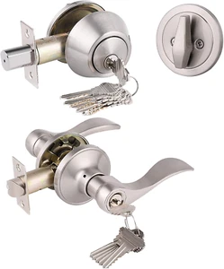 Keyed Alike Front Door Exterior Door Lever Lockset with Single Cylinder Deadbolt - Picture 1 of 7