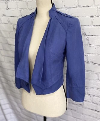Blazer para mujer WHBM encogido de hombros azul púrpura frente abierto talla 00 Foto 1 de 4