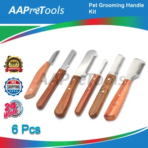 NEW WOODEN HANDED 6 X PET GROOMING HANDLE DOG STRIPPING KNIFE COMB CAT,DOG - Picture 1 of 3