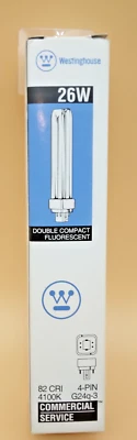 Westinghouse Double Compact Fluorescent 26W 3500K 4 Pin G24Q-3 Med White Bulb - Image 1 of 4