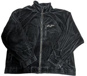 Veste de survêtement vintage SEAN JOHN homme 2XL velours noir brodé fermeture éclair hip hop - Photo 1/17