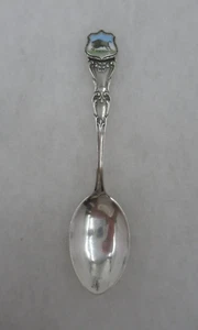 c 1901 Sterling Löffel mit emailliertem LAUFBÜFFEL Endstück / sehr guter Zustand kein Monogramm - Bild 1 von 8