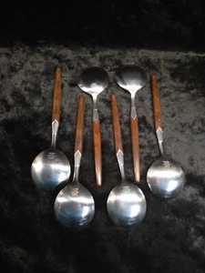 6 Dinner Spoons by Viners Polynesian Pattern stainless steel & rosewood Foreign - Picture 1 of 6