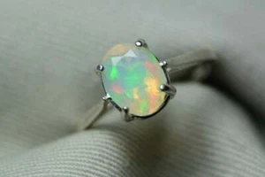 Genuine Oval Ethiopian Opal Delicate 925 Sterling Silver Ring Gift Jewelry - Picture 1 of 4