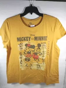 Disney Mickey and Minnie Mouse Women's XL Yellow Graphic T-Shirt NWT - Picture 1 of 5