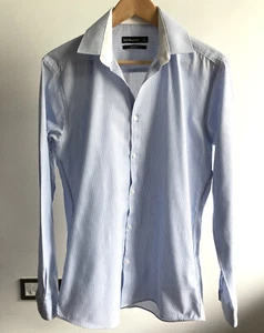 Men’s Light Blue White Stripe Smart Button Up Shirt Slim Fit - 15” / 38cm - Picture 1 of 5