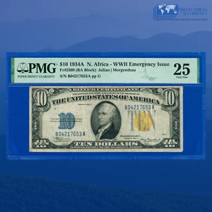 Fr.2309 1934A $10 Silver Certificate Yellow Seal "North Africa", PMG VF 25 #7653 - Picture 1 of 3
