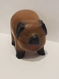 Schwein aus Holz geschnitzt Handarbeit Unikat braun Deko Tierfigur Skulptur - Bild 1 von 2