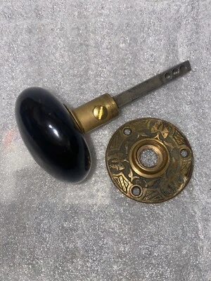 Antique Ceramic Door Knob Set Norwalk  Victorian Brass Butterflies & Tulips - Image 1 of 4